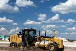 Cat M Series 3 Motor Grader Grading Dirt