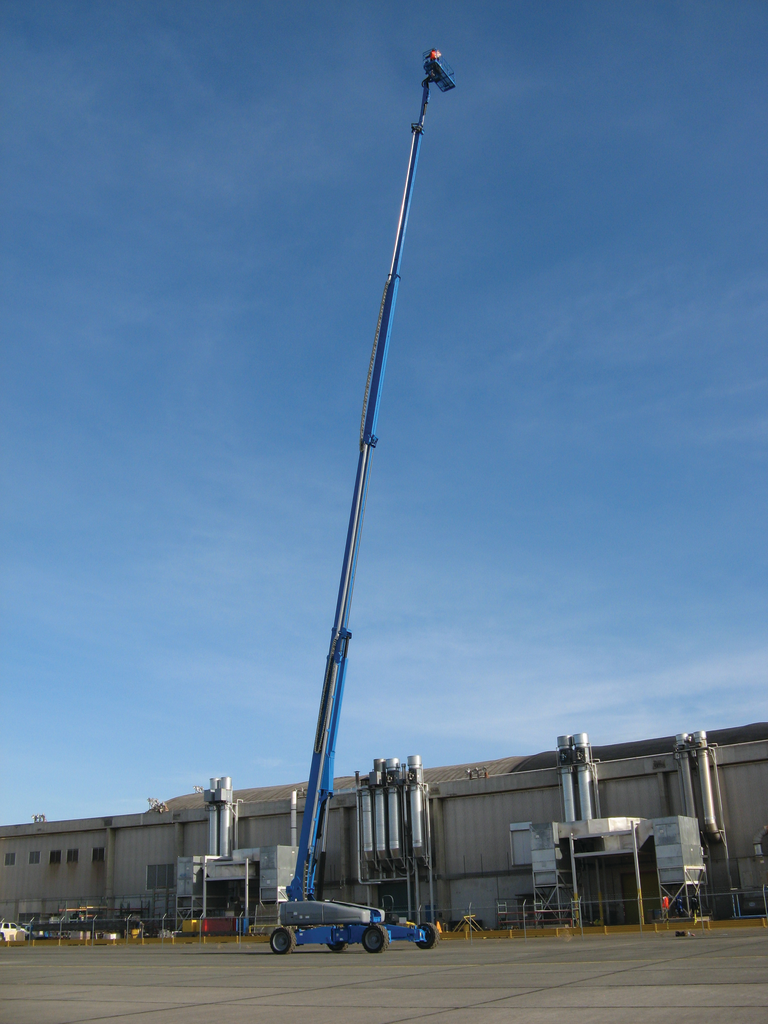 At full extension, Genie's SX-180 (shown here at the company's Moses Lake, WA production facility) is 30 feet taller than the next highest super boom.