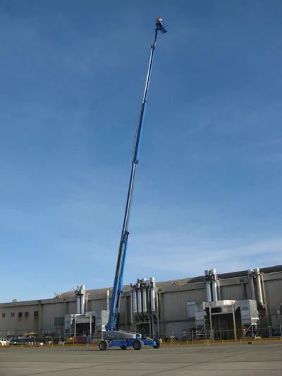 At full extension, Genie's SX-180 (shown here at the company's Moses Lake, WA production facility) is 30 feet taller than the next highest super boom.