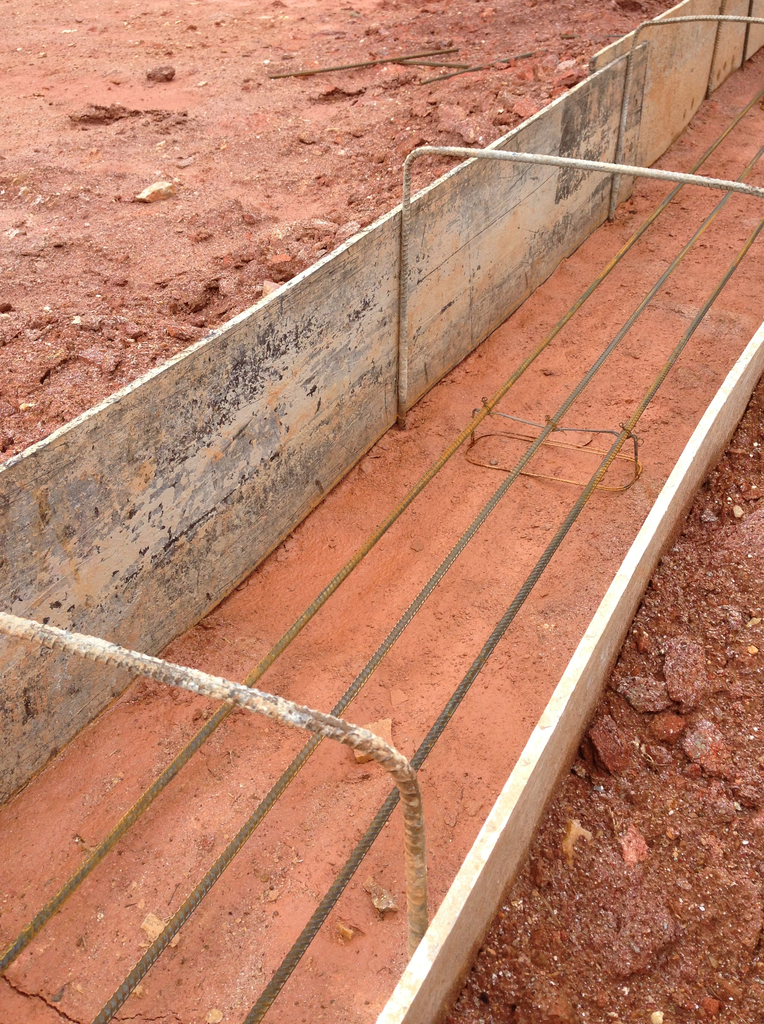 Herbert Construction Co. uses a plastic footing forming system to prepare this footing for concrete placement.