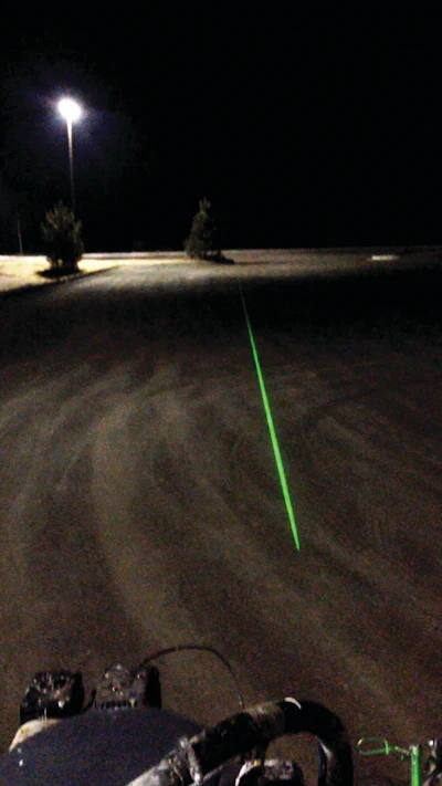 LaserLine can attach to any striping machine and gives the operator a spot reference for a line, or an actual line, when used at night.