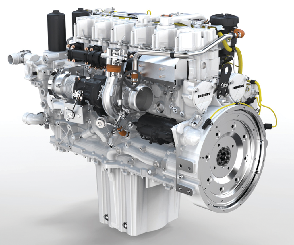 There are many different technologies available. This Liebherr Tier 4 Final engines use selective catalytic reduction (SCR) only, a technology that makes particulate filters unnecessary.