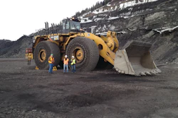 Each super giant tire weighs in around 12,000 pounds and stands about 13.5 feet tall.