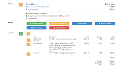 Generate professional estimates and invoices from any device.