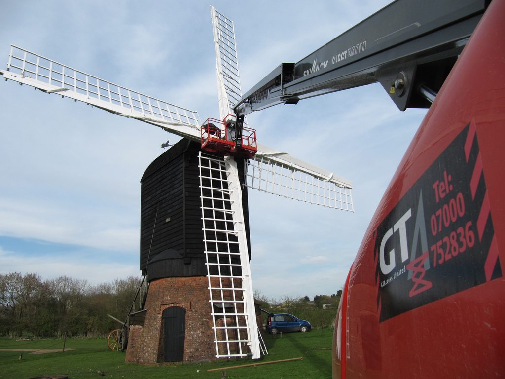 Today, the Skyjack boom lift provided the precise handling and tight turning radius needed to fix the windmill's broken sail with ease.