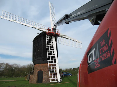 Today, the Skyjack boom lift provided the precise handling and tight turning radius needed to fix the windmill's broken sail with ease.
