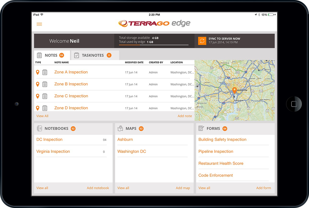 Create project notebooks with custom maps, forms, tasks and data to share with any mobile user with TerraGo Edge mobile app.