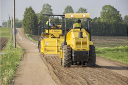 The BW177PDH-2 padfoot roller, with its dual frequency and amplitude vibratory system, followed the recycler to provide initial compaction for the road.