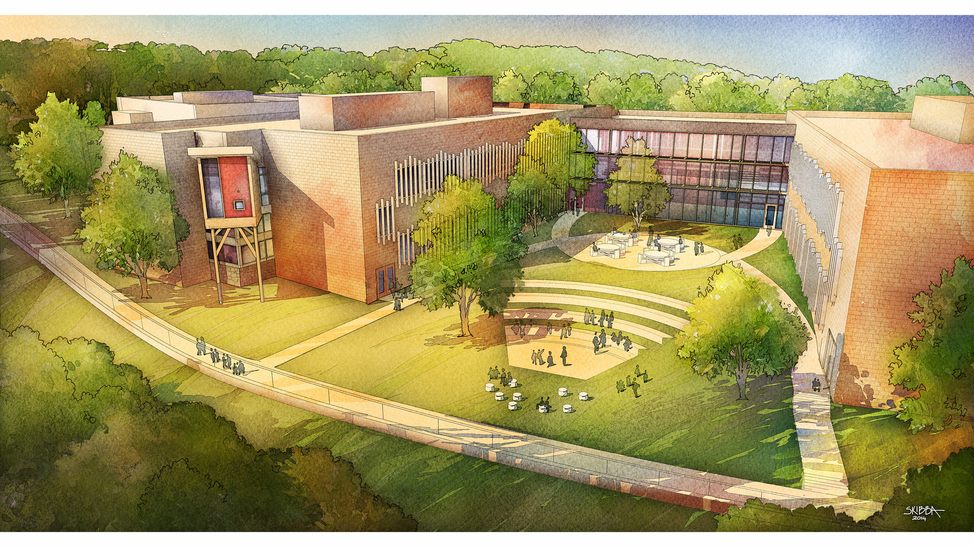 The new Sand Hook elementary school will include three classroom wings, two of which are two-stories that overlook central courtyards.