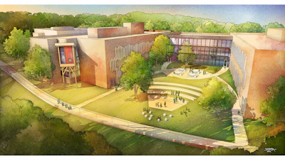 The new Sand Hook elementary school will include three classroom wings, two of which are two-stories that overlook central courtyards.