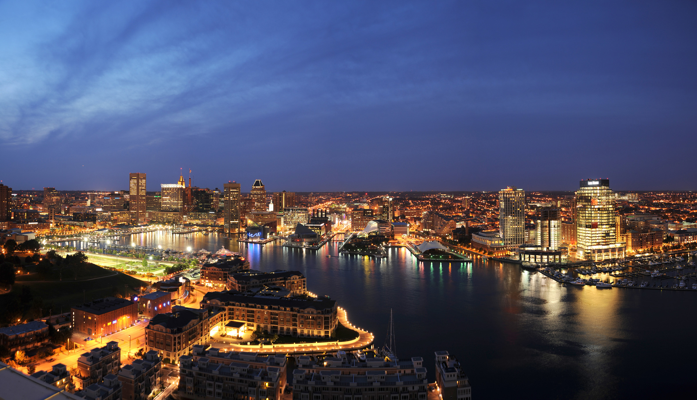 Baltimore skyline at night.
