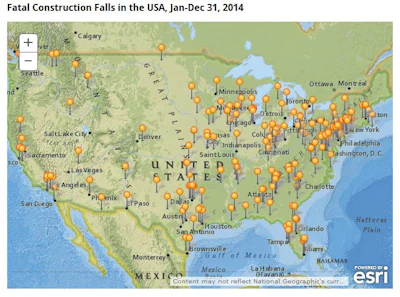 StopConstructionFalls.com's interactive map of 2014 Fatal Construction Falls offers detail on each fatal incident.