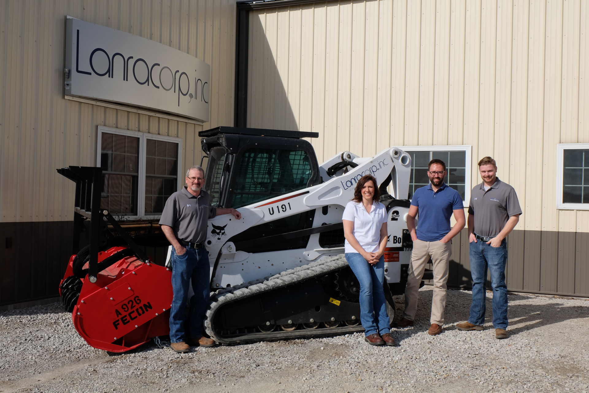 Lanracorp, Inc., Brownstown, IL, specializes in various types of land clearing operations. Its team includes (from left to right) Gus Mattka, health and safety manager; Krystal West, safety and human resources director; Brent Oberlink, president; and Brent Hoerig, operations manager.