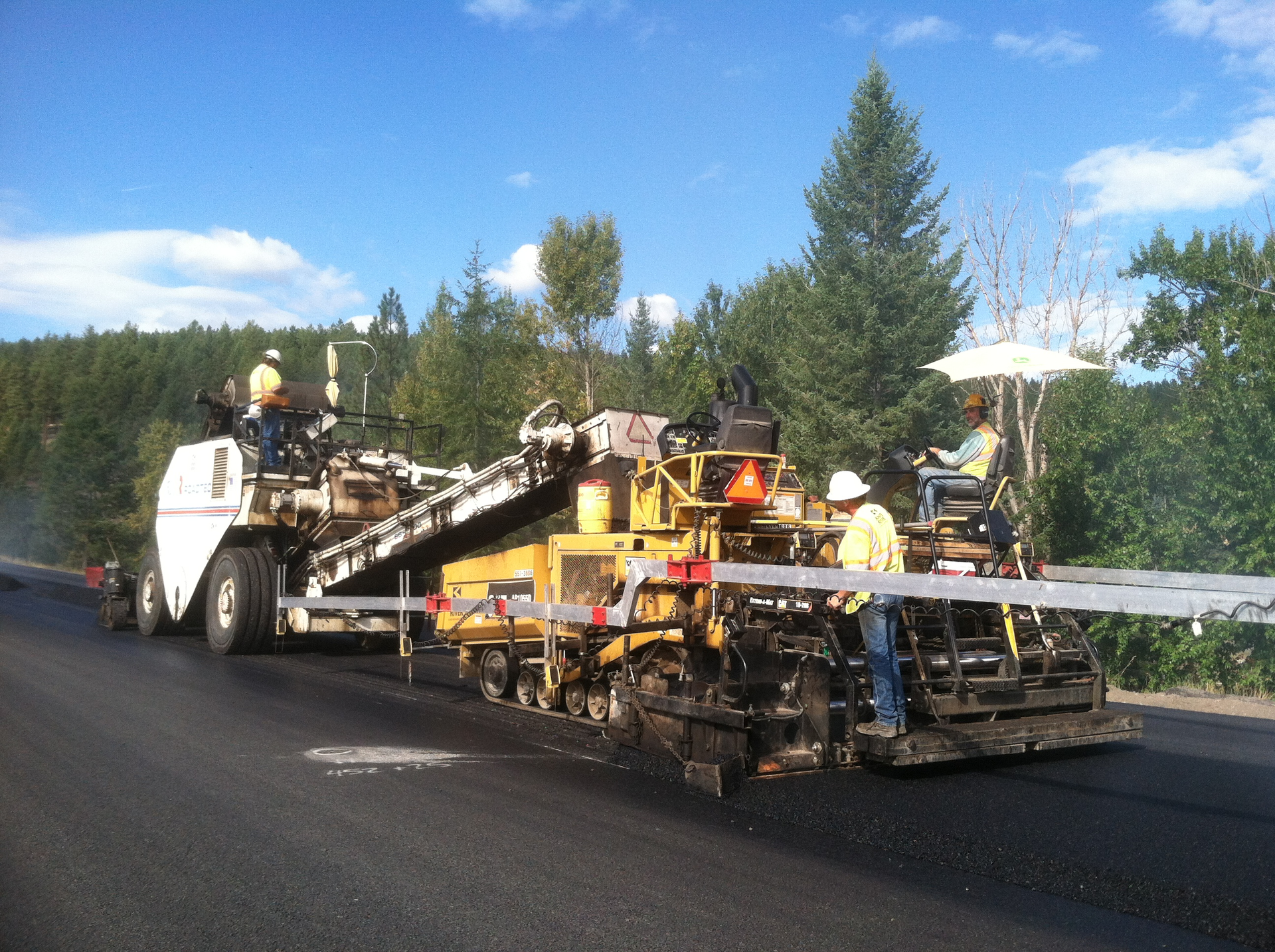 The Montana I-90 rehab project required a total of 165,000 tons of HMA with approximately one-third of that being RAP. Knife River placed three lifts. The bottom lift was three-tenths thick and the top two layers were each 15-hundredths.