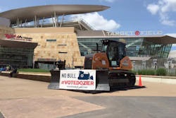 The Minnesota Twins parked a Case 850M dozer in front of Target Field as part of its #VoteDozier campaign to place second baseman Brian Dozier on the American League All-Star Team.