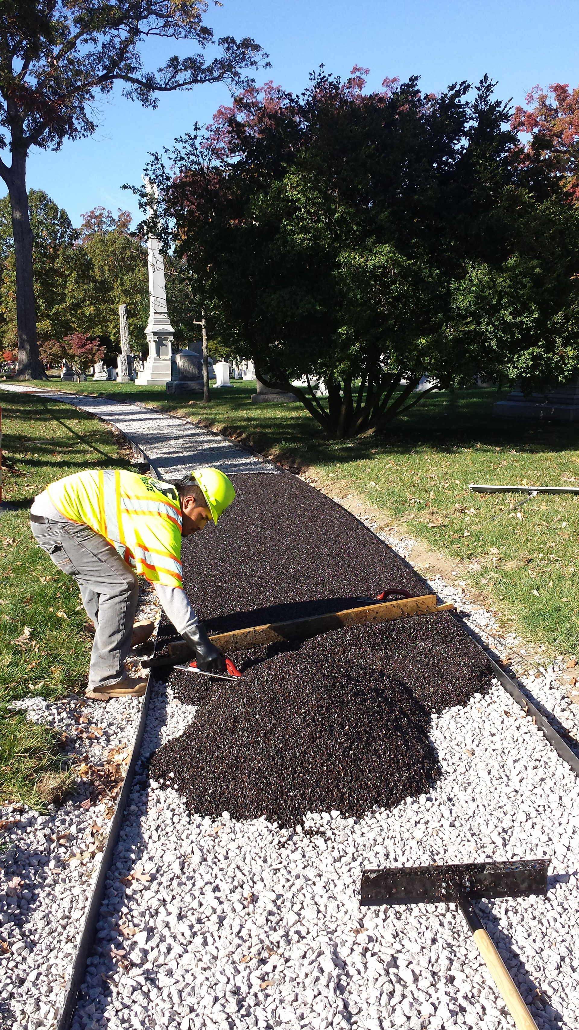 Porous Pave is a permeable paving material that pours in place like concrete.