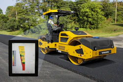 Density Direct provides a map showing each square foot of rolled asphalt in a color representing density, with a real-time numerical density reading in the corner of the screen.