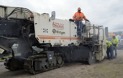 Koss Construction’s W 2200 cold mill with over 15,000 hours was first Wirtgen mill in United States with 12-ft., 6-in. drum.