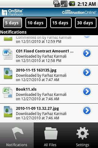 See a current thread of recent uploads, downloads, updates and comments.