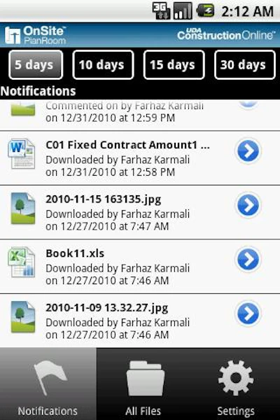 See a current thread of recent uploads, downloads, updates and comments.