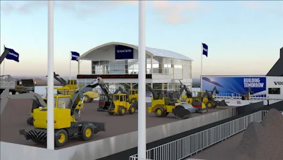 The 6,400m2 outdoor area will consist of ‘action stations’, including a machine show with musical choreography, attachments and paving demonstrations and an opportunity for operators to demonstrate their prowess at the controls of an ECR50D short-radius excavator.