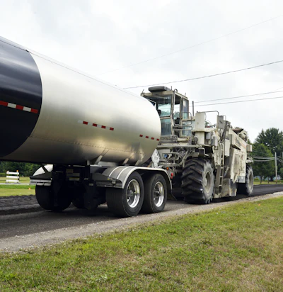 In Monroe County, MI, full depth reclamation, engineered asphalt emulsion is injected into reclaimed materials as they are mixed.