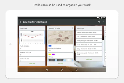 The Trello Business Class version of the mobile app is a shared space for teams to collaborate, communicate and share information in a business focused app environment.