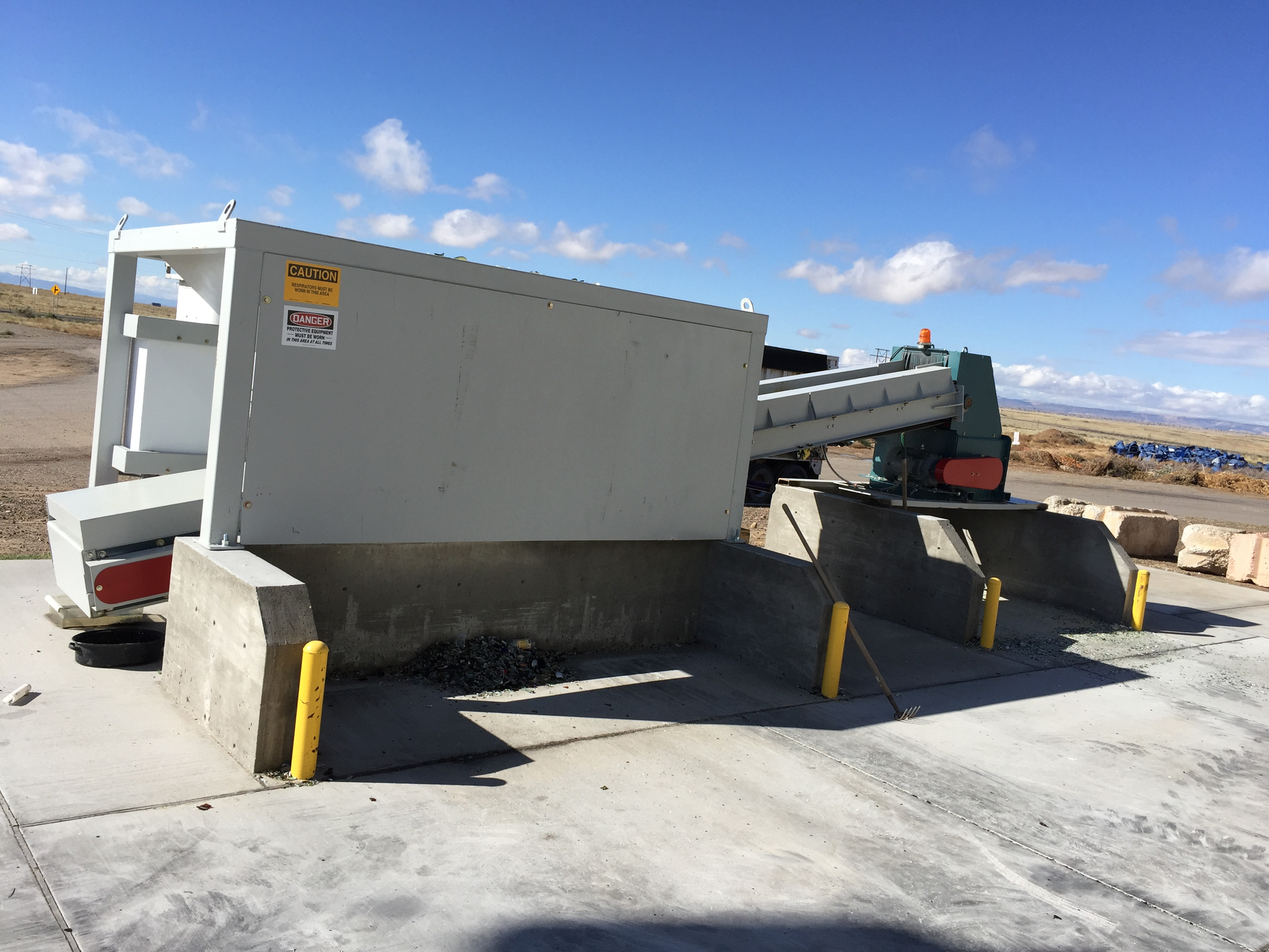The Glass Plant was installed in August 2015 at the Solid Waste Division’s transfer station located in Los Lunas, New Mexico. It runs two to three times a week for about an hour per day, crushing glass to a 3/8-inch size.