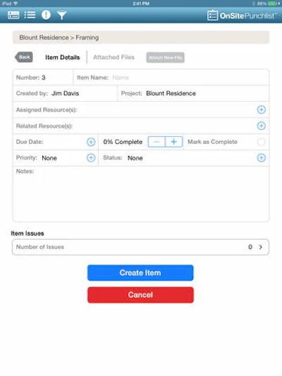 Attach photos and videos to punchlist items.