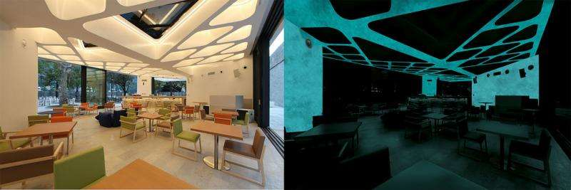 The modified micro-structure of the cement helps it absorb solar energy and return it as light.