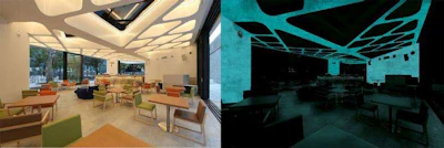 The modified micro-structure of the cement helps it absorb solar energy and return it as light.