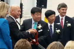 Participants in the grand opening presentation and official ribbon cutting ceremony included (from left to right): Jennifer Noel Fletcher, South Carolina Deputy Secretary of Commerce; Kazuhide Naraki, president & CEO, Kobelco Construction Machinery Company; Pete Morita, president & CEO, Kobelco Construction Machinery USA, Inc.; The Honorable Takashi Shinozuka, Consulate General of Japan; and David Britt, chairman of the Spartanburg County Council/Economic Development Committee.
