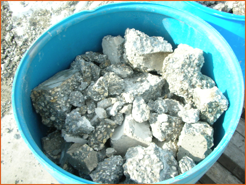 A barrel of broken down concrete that the NJIT then crushed again to make research specimens