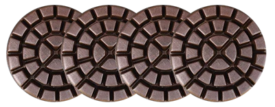 Robles Concrete started with Superabrasive’s HD Copper discs, which cut the concrete really fast without leaving deep scratches. The copper discs have to be used wet, and an auto scrubber was cleaning diligently after each pass.