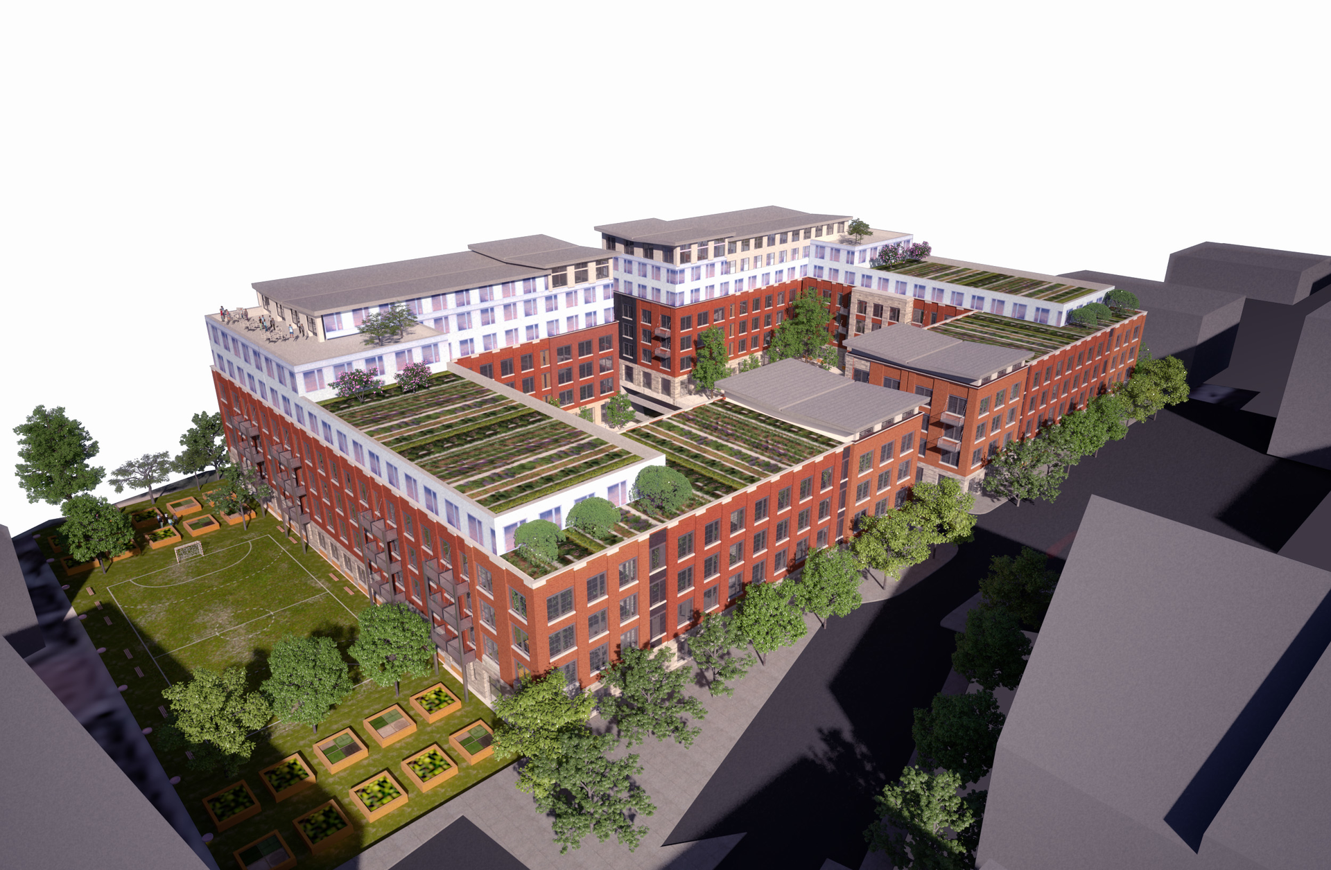 The model of the new 122 Delaware Apartment complex shown here is an all concrete structure. The apartment building rooftops will include gardens and concrete paver walkways, a load that concrete can easily accommodate.