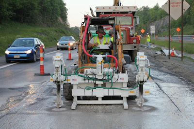 The highly maneuverable combination of a host vehicle and drill attachment increases productivity in horizontal drilling applications. For example, a drill may be mounted to the boom of an excavator or backhoe, while the air compressor is mounted to the counterweight or bucket.