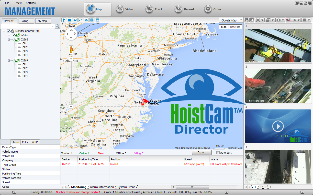 Netarus HoistCam Director enterprise fleet monitoring software Client Screenshot 5849dadf51831