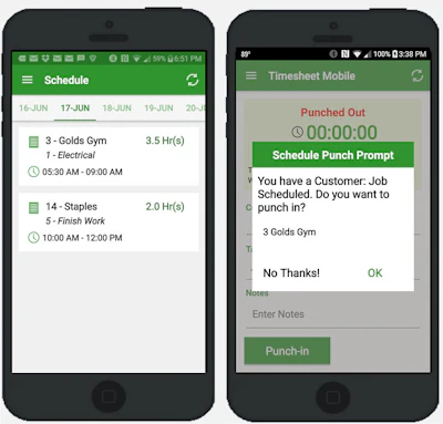 The Timesheet Mobile app offers a GPS-enabled time, attendance and scheduling solution to track employee hours worked, jog locations and capture task information to support invoicing, payroll processing and mobile workforce management.