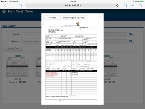 Export Field Work Order detailed information at any step in the process.