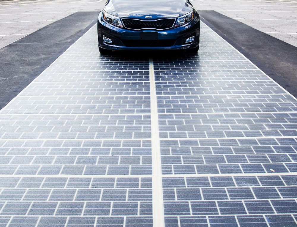 The new Wattway installation on the Ray, a solar generating paving surface that will help generate power along the roadway