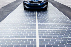 The new Wattway installation on the Ray, a solar generating paving surface that will help generate power along the roadway