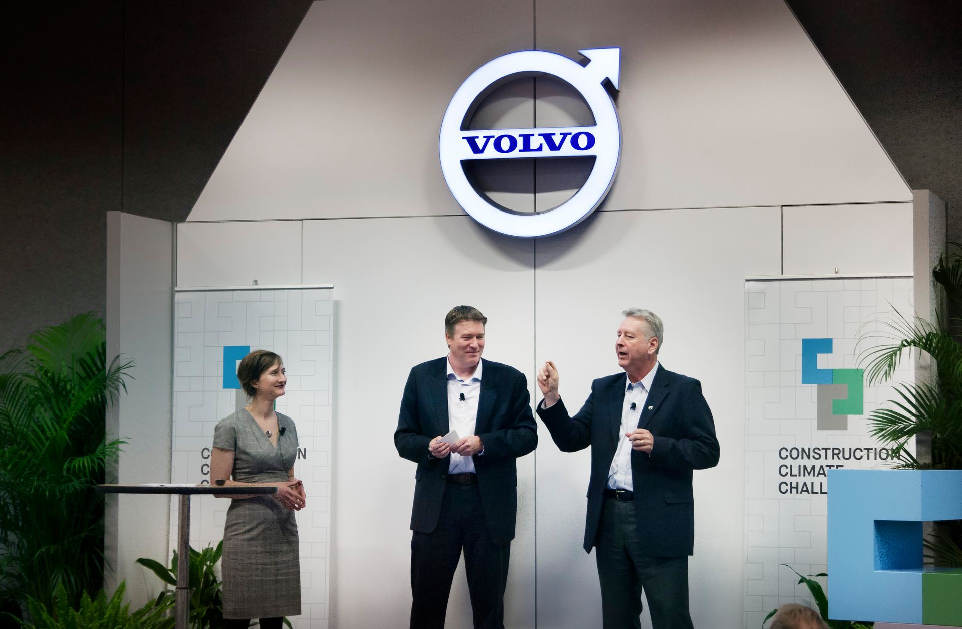 From left: Margaret Cederoth, sustainability manager at the California High-Speed Rail Authority; Dr. Bryan Staley, president and CEO of the Environmental Research and Education Foundation; and Dave Ross, vice president of advanced engineering at Volvo Construction Equipment.