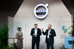 From left: Margaret Cederoth, sustainability manager at the California High-Speed Rail Authority; Dr. Bryan Staley, president and CEO of the Environmental Research and Education Foundation; and Dave Ross, vice president of advanced engineering at Volvo Construction Equipment.