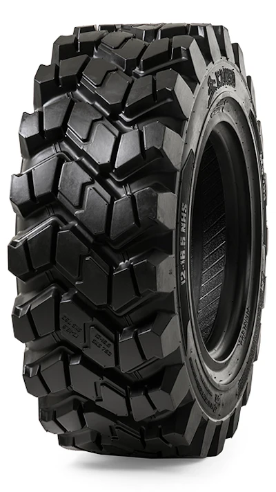 The non-directional tread pattern on Camso's SKS 753 is one of many new design features to come about from the company's scrap tire analysis.
