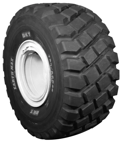 The BKT Earthmax SR 35 tire includes steel belts to resist snags and punctures, helping ensure longevity.