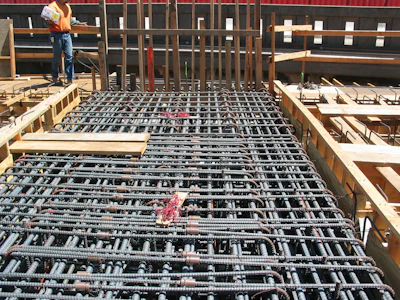 Shown here are temperature sensor wires. The thermal sensors are wired to locations all over the rebar reinforcement.