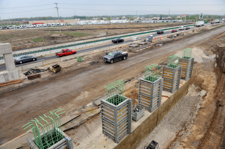 Looking east on the Jane Addams Tollway at Illinois Route 47 is new bridge construction and widening of the I-90 lanes in 2013.