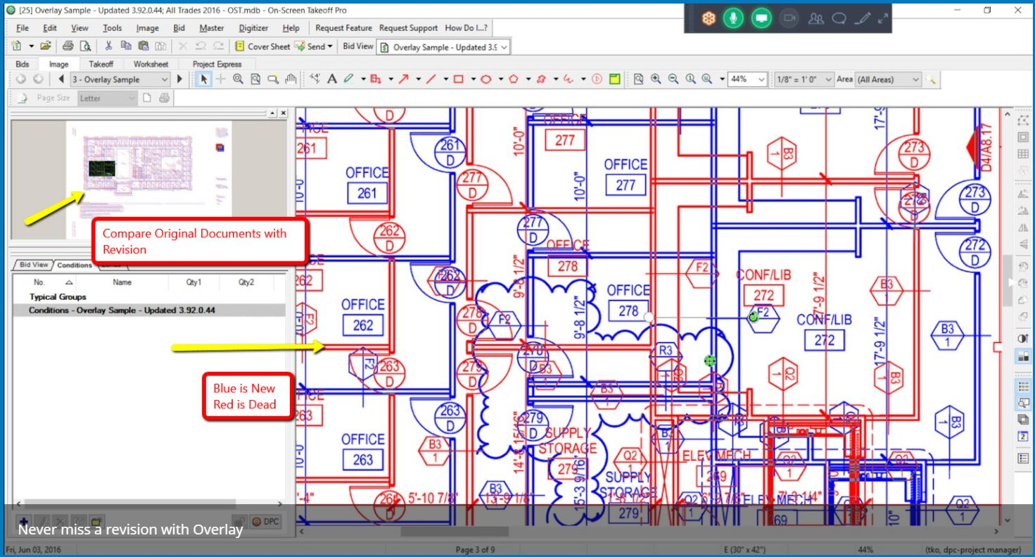 The key to today’s takeoff is the ability to quickly gauge the scope of work required for a trade, and adjust volumes automatically using the software's takeoff functions when plans change.