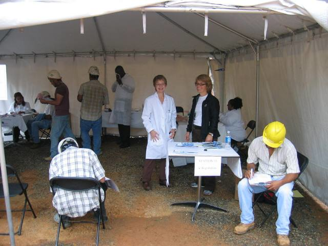 On the jobsite, a private space is set up where PC Construction employees can visit the traveling health coaches.
