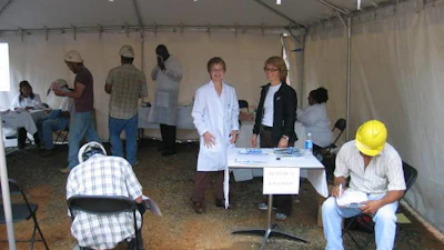 On the jobsite, a private space is set up where PC Construction employees can visit the traveling health coaches.